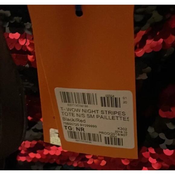 Trussardi Jeans sequins stripped Handbag red and black - Picture 2 of 6